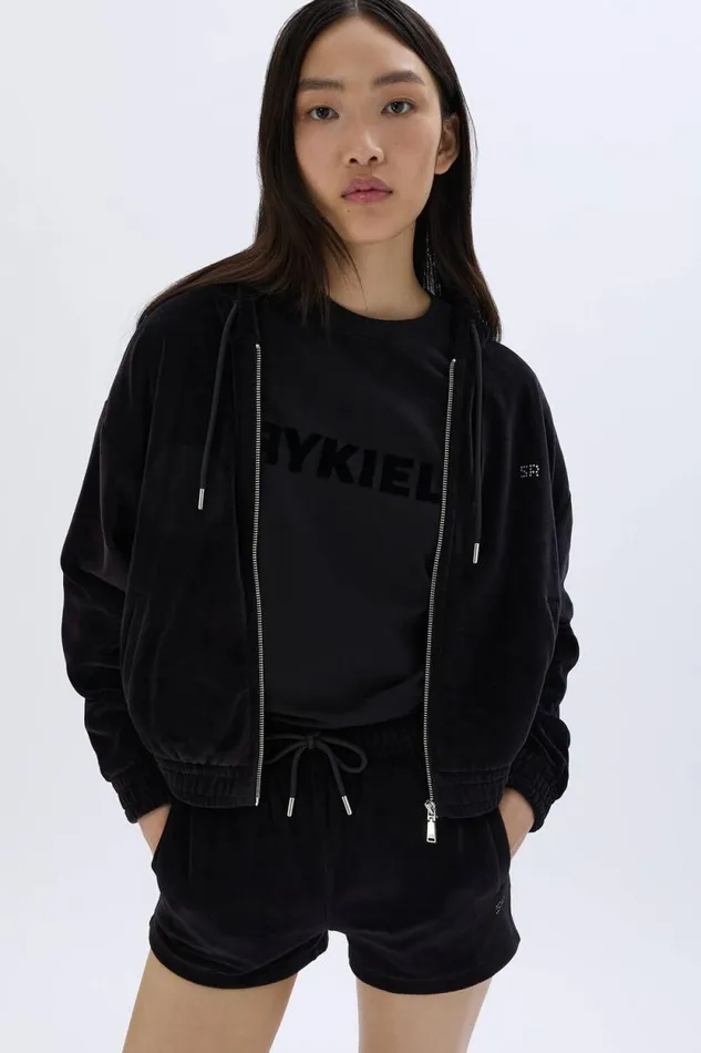 Women Longsleeved Velvet Hoodie Black Black Sonia Rykiel Sweatshirts