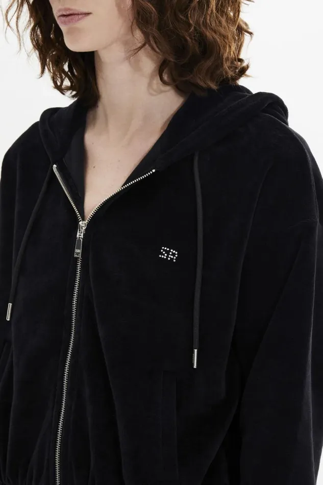 Women Longsleeved Velvet Hoodie Black Black Sonia Rykiel Sweatshirts