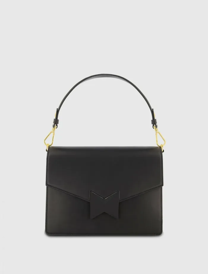 Women Mac Duggal Classic Black Leather Medium Shoulder Bag with Detachable Strap Black Shoulder Bags