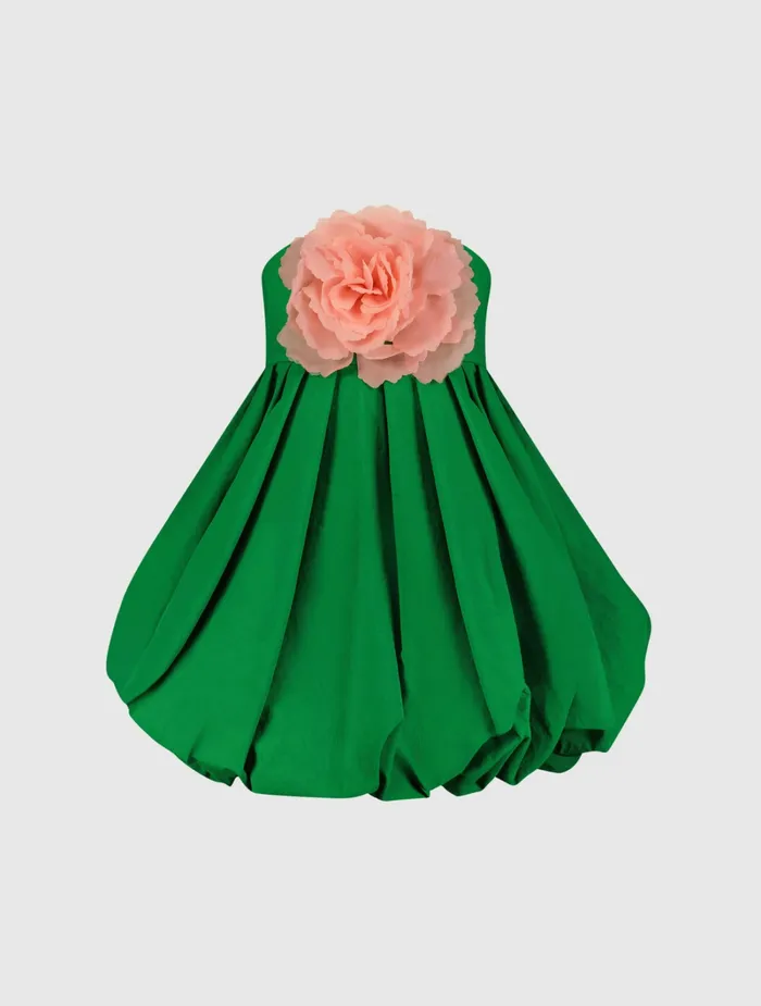 Women Mac Duggal Green Strapless Faille Mini Dress With 3D Flower Spring Green Every Day Dresses