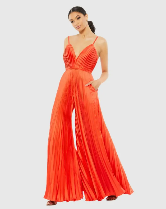 Women Mac Duggal Orange Pleated Plunge Neck Wide Leg Jumpsuit Tangerine Jumpsuits and Rompers Women Mac Duggal Orange Pleated Plunge Neck Wide Leg Jumpsuit Tangerine Jumpsuits and Rompers
