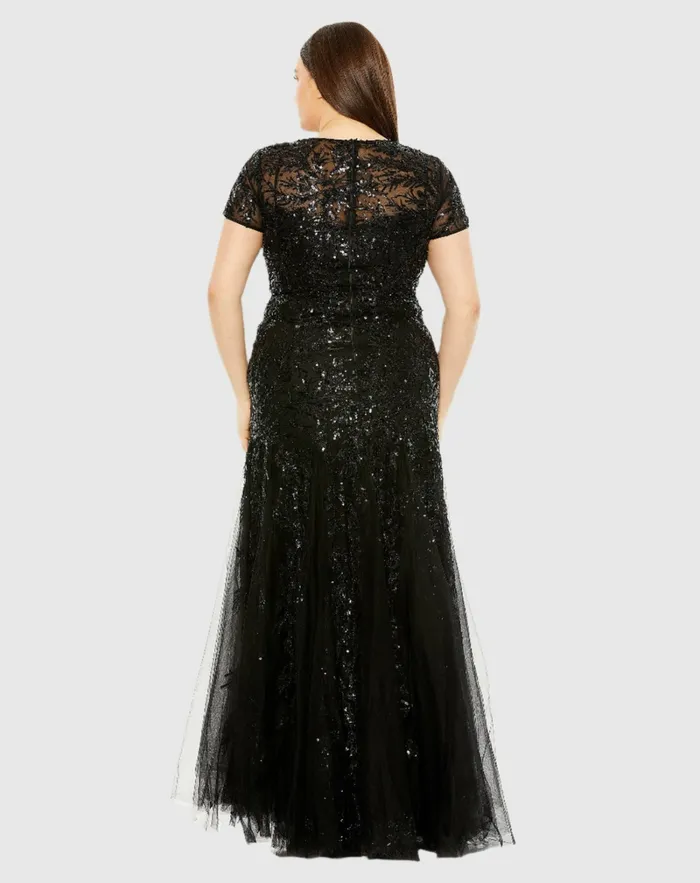 Women Mac Duggal Short Sleeve Heavy Applique Dress Black Plus Size Dresses Women Mac Duggal Short Sleeve Heavy Applique Dress Black Plus Size Dresses