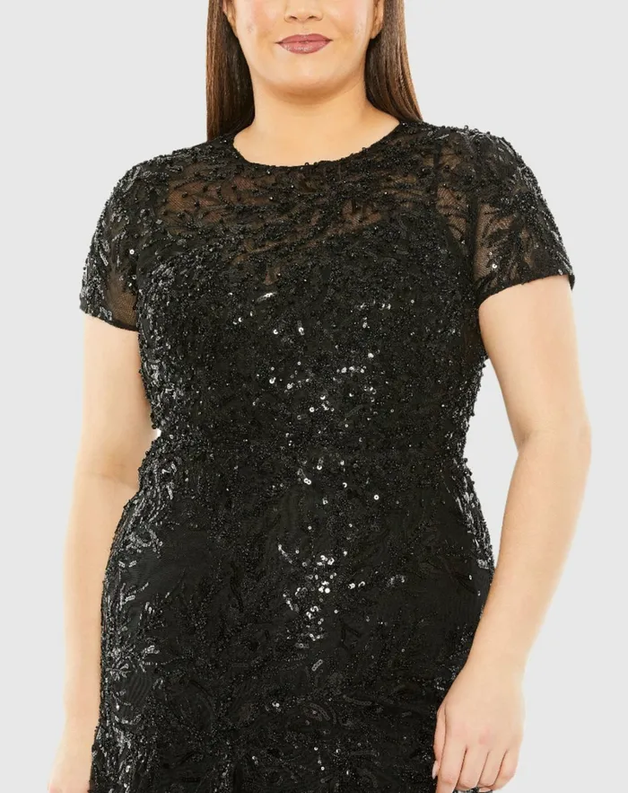 Women Mac Duggal Short Sleeve Heavy Applique Dress Black Plus Size Dresses Women Mac Duggal Short Sleeve Heavy Applique Dress Black Plus Size Dresses