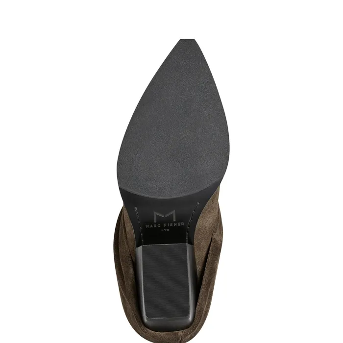 Women Marc Fisher Calysta Block Heel Pointy Toe Boot Dark Green Boots