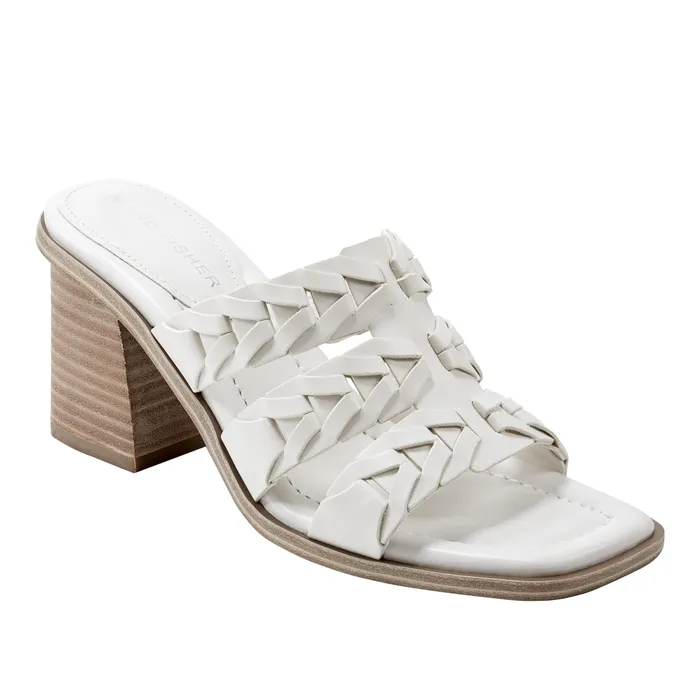 Women Marc Fisher Melita Block Heel Sandal Ivory Mules and Slides