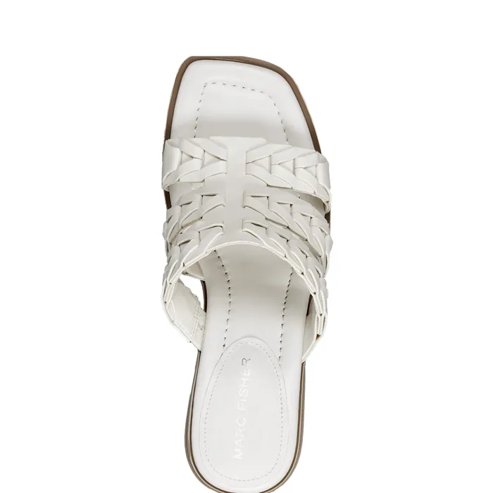 Women Marc Fisher Melita Block Heel Sandal Ivory Mules and Slides