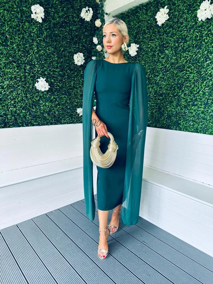 Women Maxi Canella Lane Camilla Cape Detail Occasion Dress Forest
