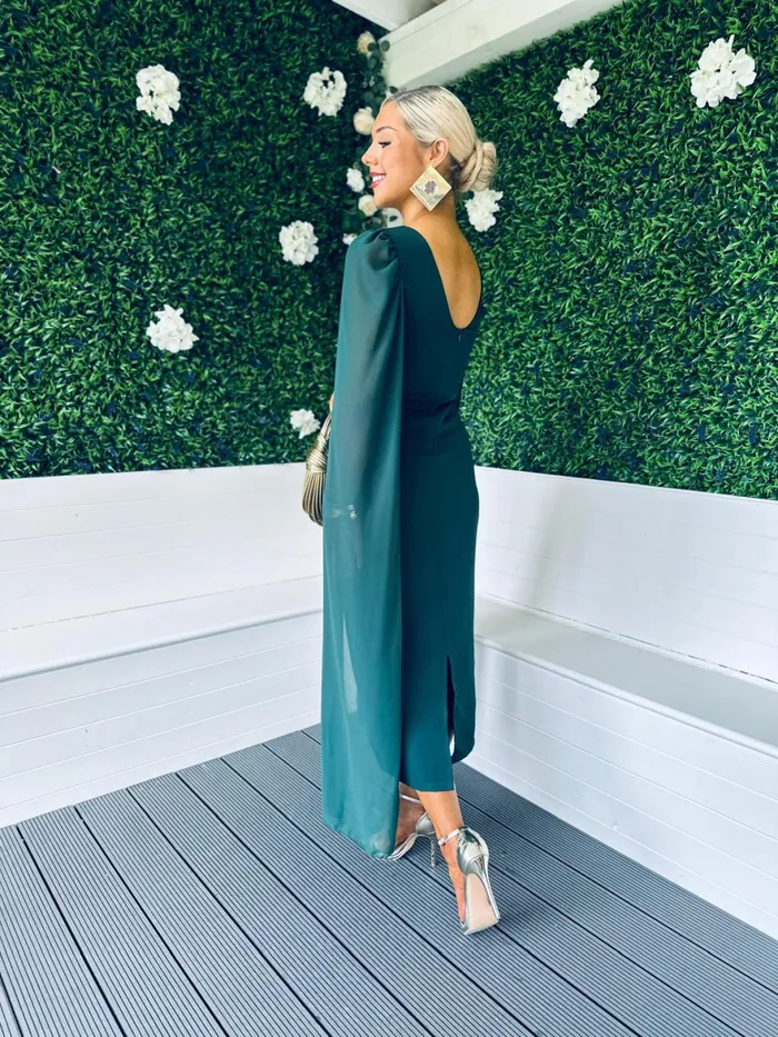 Women Maxi Canella Lane Camilla Cape Detail Occasion Dress Forest