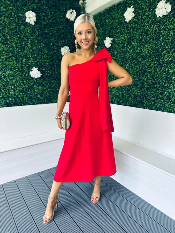 Women Maxi Canella Lane Chloe Bow Detail Occasion Dress Red