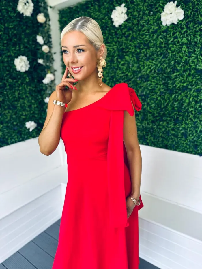 Women Maxi Canella Lane Chloe Bow Detail Occasion Dress Red