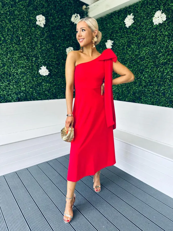 Women Maxi Canella Lane Chloe Bow Detail Occasion Dress Red