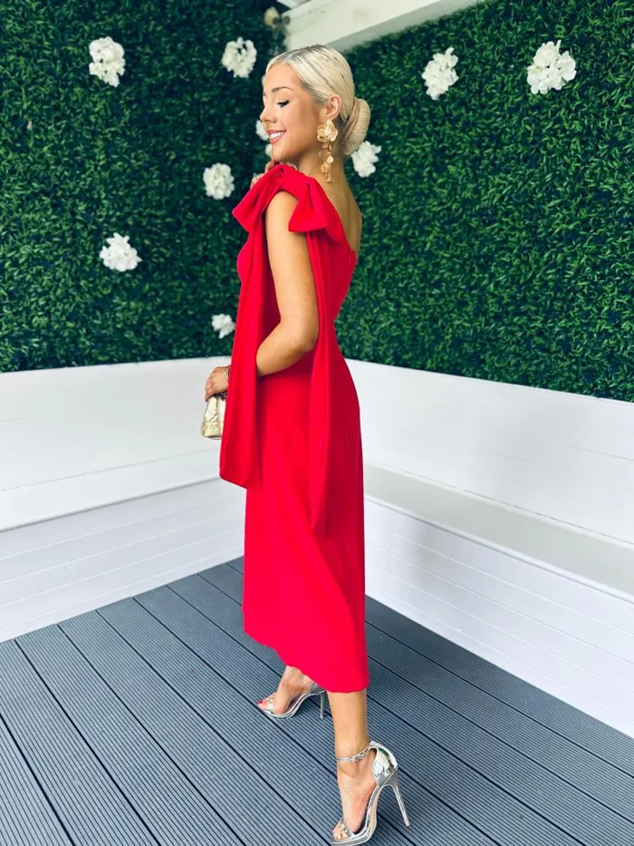 Women Maxi Canella Lane Chloe Bow Detail Occasion Dress Red