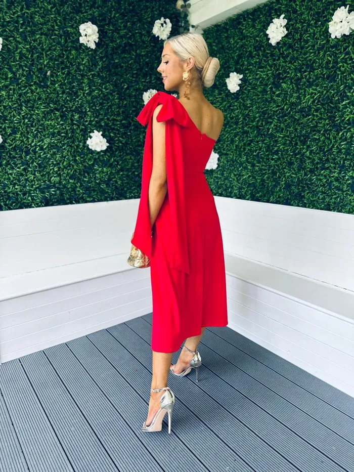 Women Maxi Canella Lane Chloe Bow Detail Occasion Dress Red