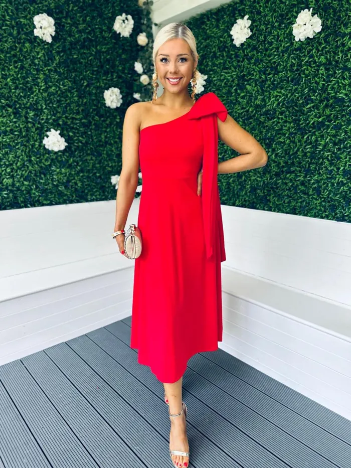 Women Maxi Canella Lane Chloe Bow Detail Occasion Dress Red