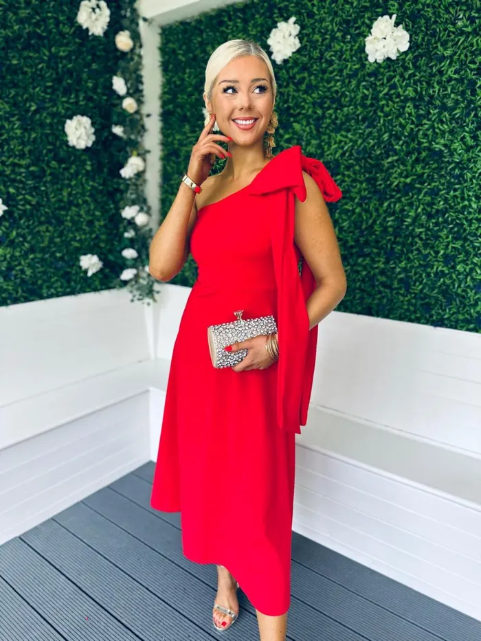 Women Maxi Canella Lane Chloe Bow Detail Occasion Dress Red