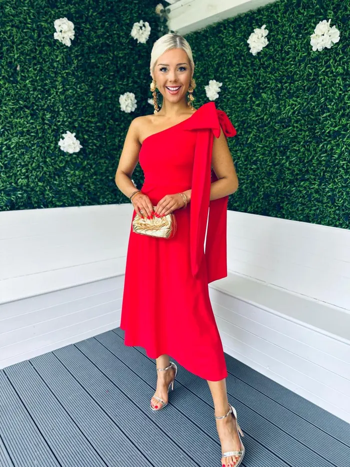 Women Maxi Canella Lane Chloe Bow Detail Occasion Dress Red
