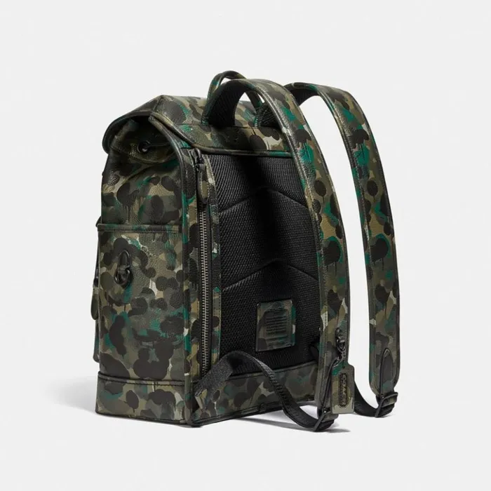 WomenMen League Flap Backpack With Camo Print Matte Blackgreenblue Coach Backpacks