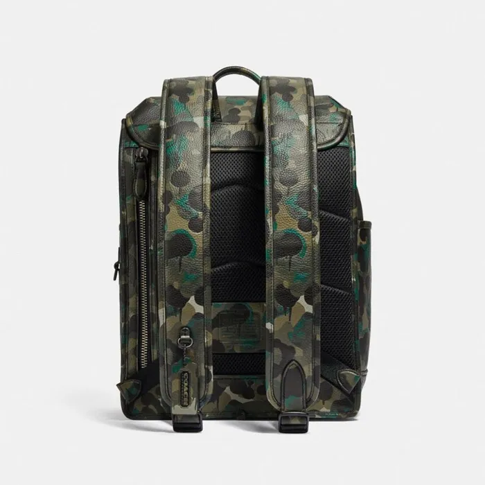 WomenMen League Flap Backpack With Camo Print Matte Blackgreenblue Coach Backpacks