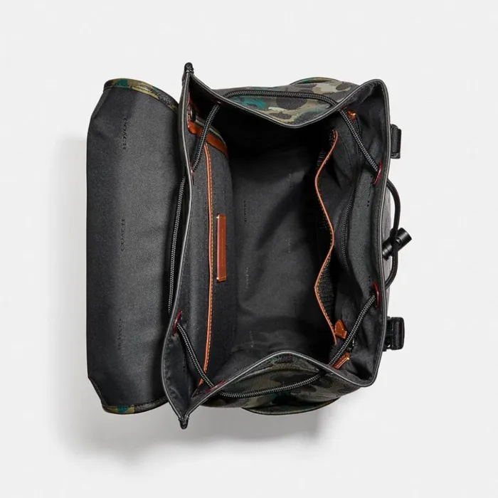 WomenMen League Flap Backpack With Camo Print Matte Blackgreenblue Coach Backpacks