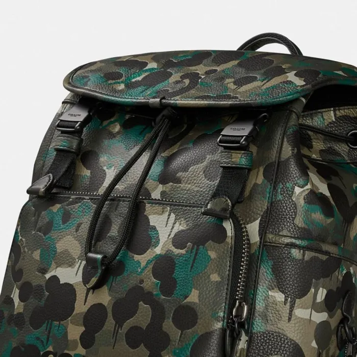 WomenMen League Flap Backpack With Camo Print Matte Blackgreenblue Coach Backpacks