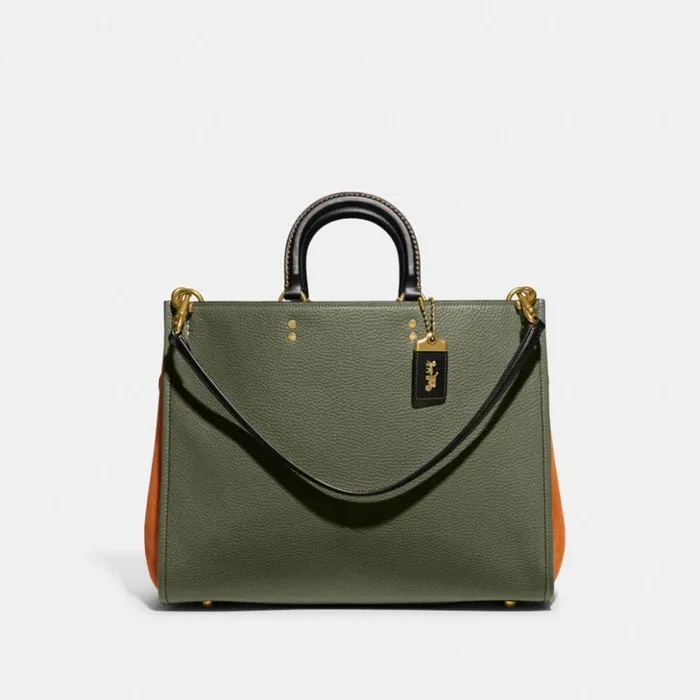 WomenMen Rogue 39 In Colorblock Brassarmy Green Multi Coach Satchels and Top Handles