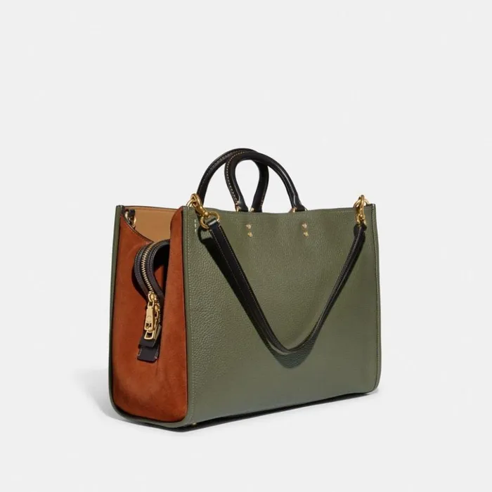 WomenMen Rogue 39 In Colorblock Brassarmy Green Multi Coach Satchels and Top Handles WomenMen Rogue 39 In Colorblock Brassarmy Green Multi Coach Satchels and Top Handles