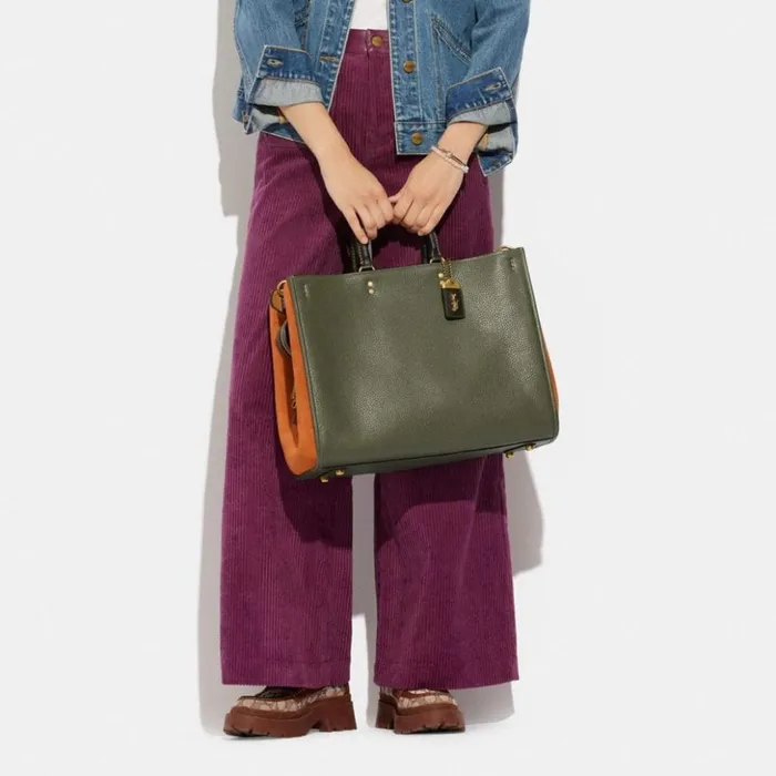 WomenMen Rogue 39 In Colorblock Brassarmy Green Multi Coach Satchels and Top Handles WomenMen Rogue 39 In Colorblock Brassarmy Green Multi Coach Satchels and Top Handles