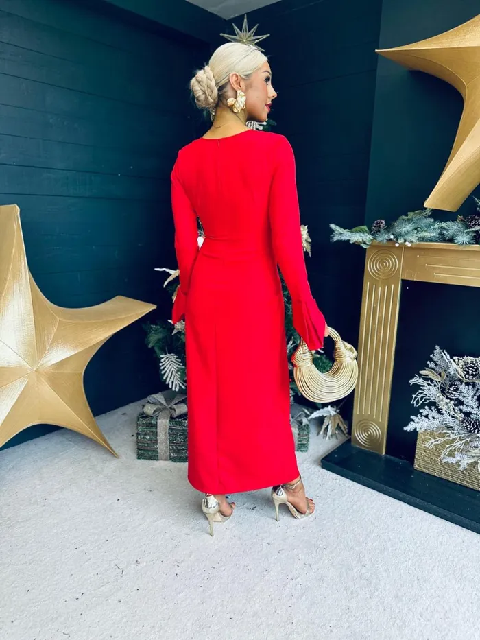 Women Midi Canella Lane Arabella Detailed Occasion Dress Red