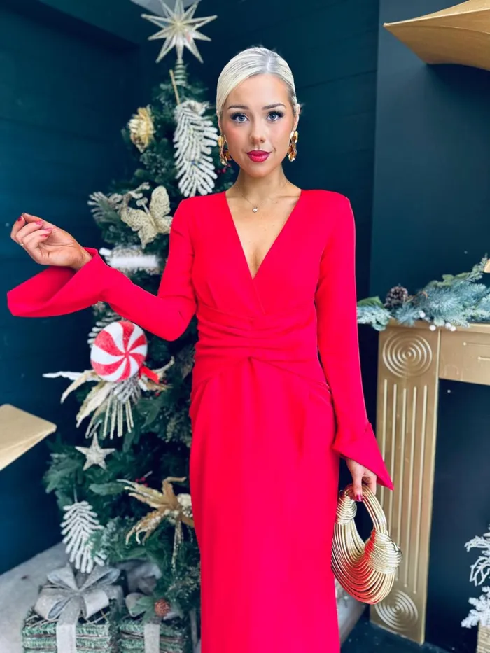 Women Midi Canella Lane Arabella Detailed Occasion Dress Red