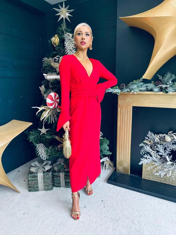 Women Midi Canella Lane Arabella Detailed Occasion Dress Red