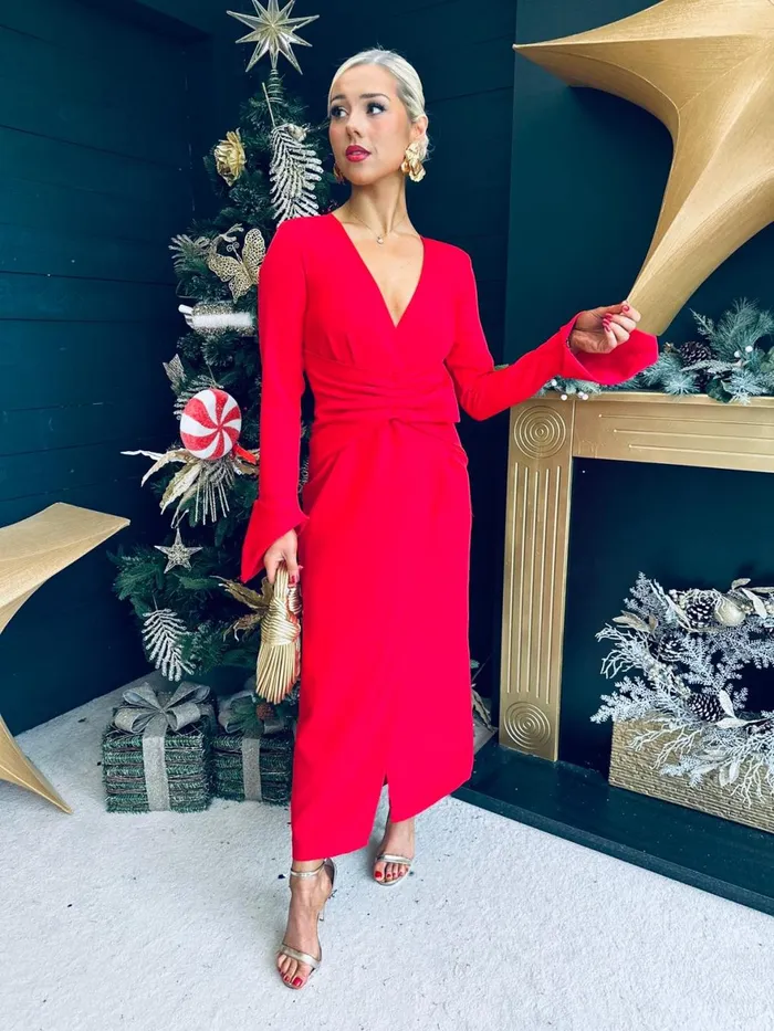 Women Midi Canella Lane Arabella Detailed Occasion Dress Red