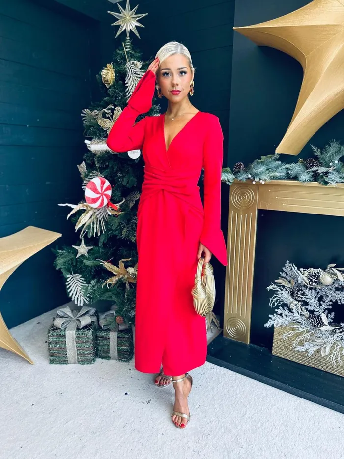 Women Midi Canella Lane Arabella Detailed Occasion Dress Red
