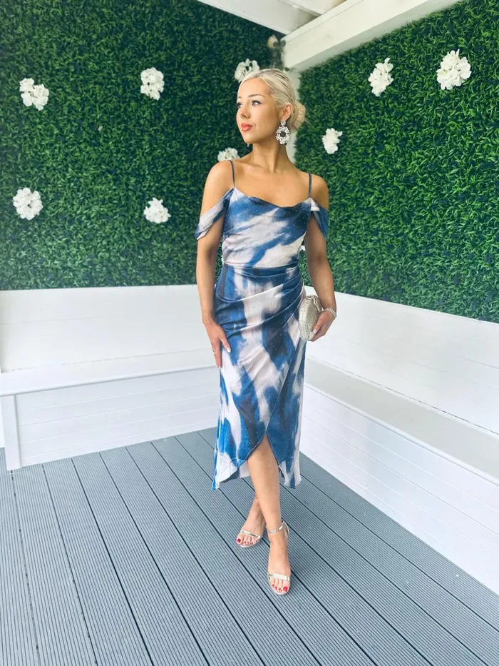 Women Midi Canella Lane Camila Detailed Midi Dress Blue Diamonte
