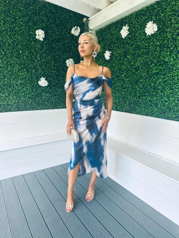 Women Midi Canella Lane Camila Detailed Midi Dress Blue Diamonte