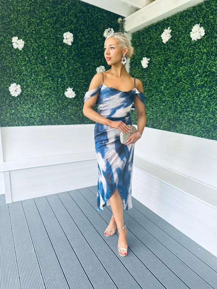 Women Midi Canella Lane Camila Detailed Midi Dress Blue Diamonte