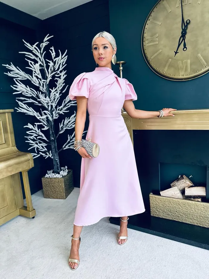 Women Midi Canella Lane Claudia Detailed Occasion Dress Powder Pink