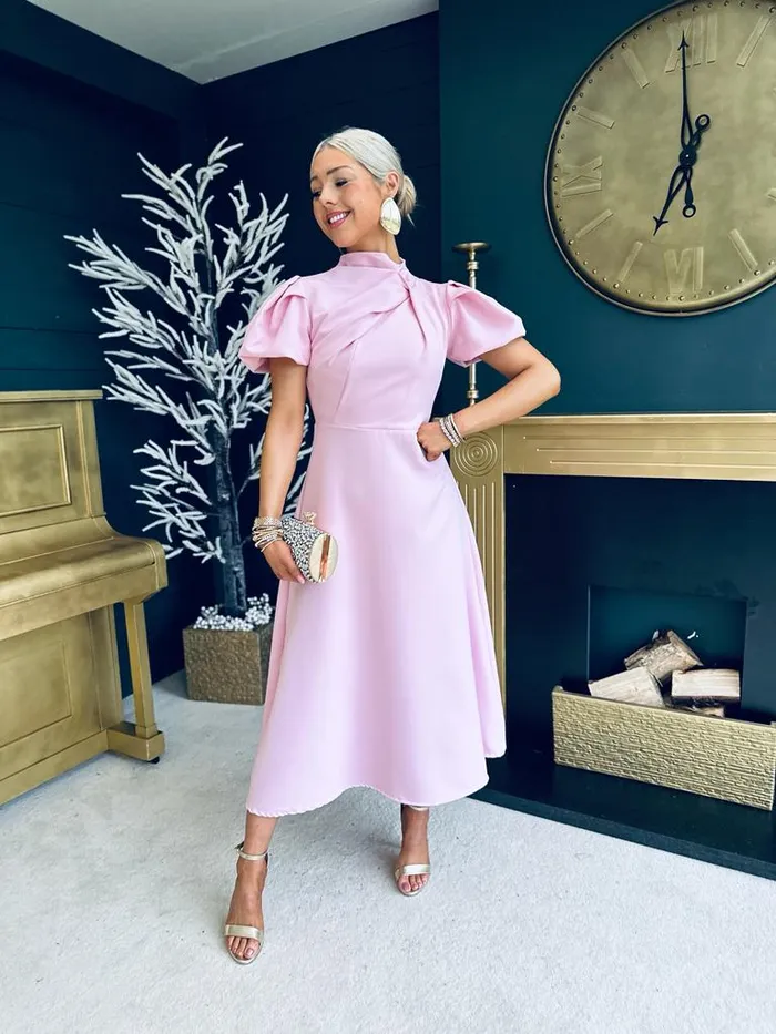 Women Midi Canella Lane Claudia Detailed Occasion Dress Powder Pink
