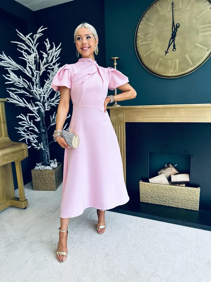 Women Midi Canella Lane Claudia Detailed Occasion Dress Powder Pink