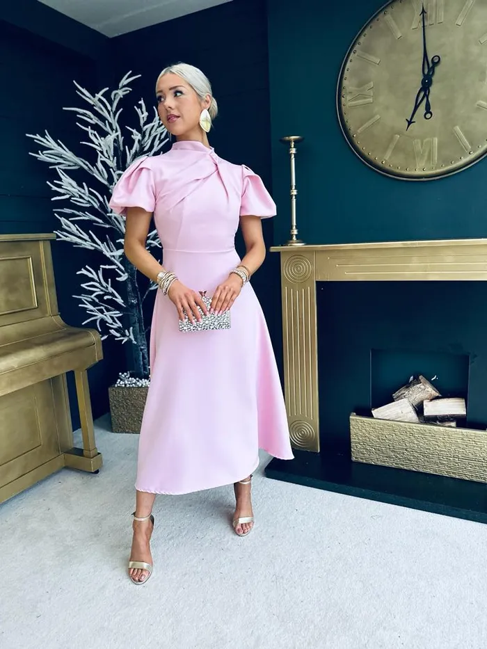 Women Midi Canella Lane Claudia Detailed Occasion Dress Powder Pink