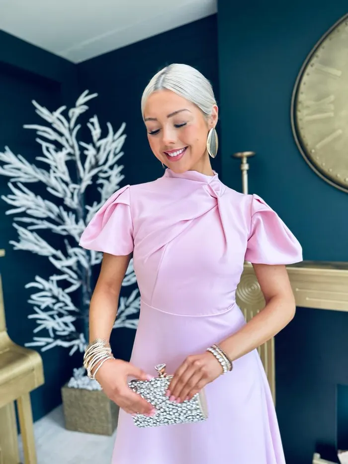 Women Midi Canella Lane Claudia Detailed Occasion Dress Powder Pink
