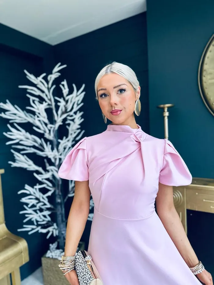 Women Midi Canella Lane Claudia Detailed Occasion Dress Powder Pink