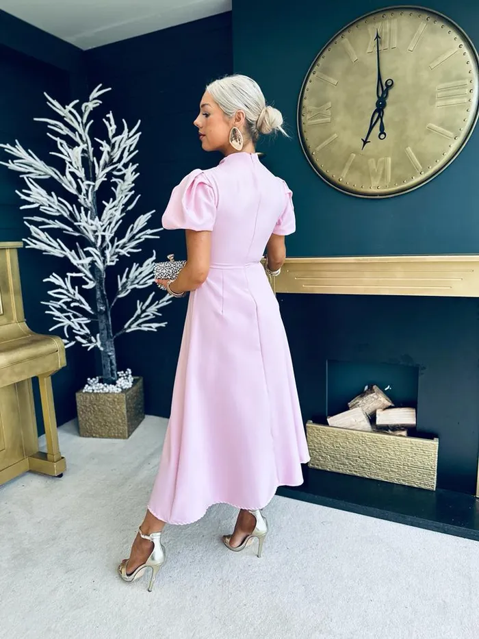 Women Midi Canella Lane Claudia Detailed Occasion Dress Powder Pink