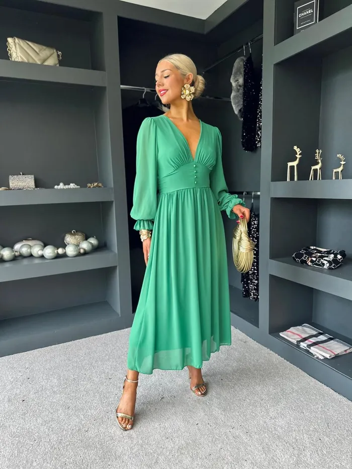 Women Midi Canella Lane Cliona Banded Midi Dress Emerald