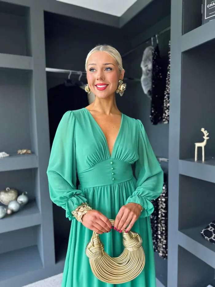 Women Midi Canella Lane Cliona Banded Midi Dress Emerald