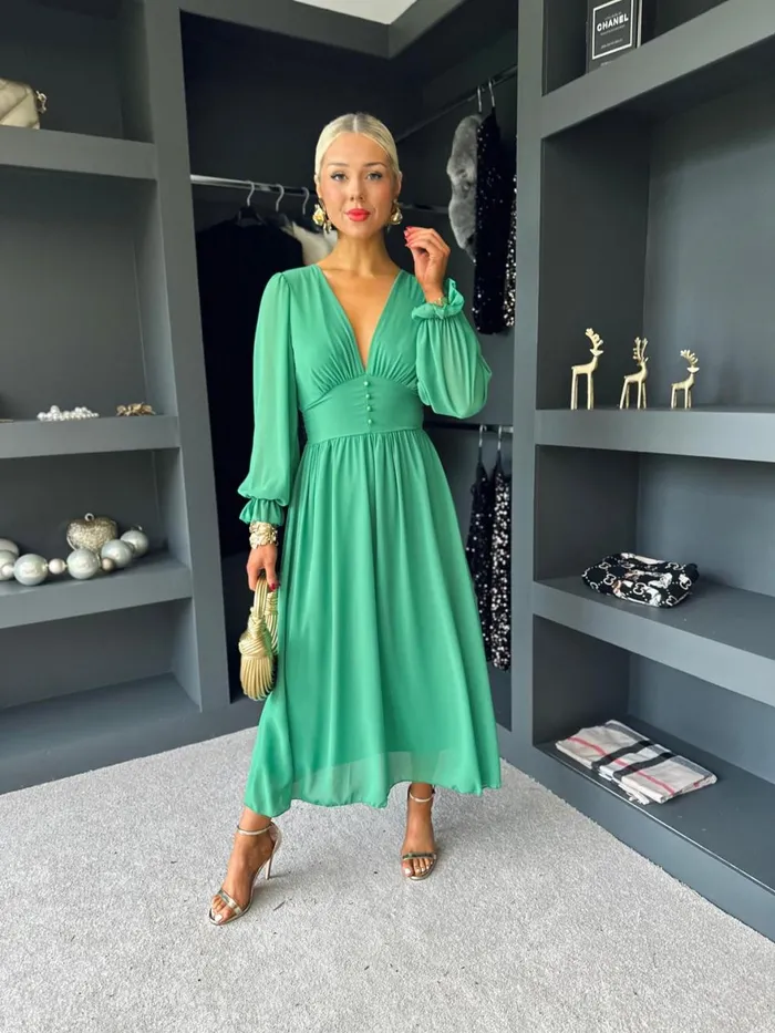 Women Midi Canella Lane Cliona Banded Midi Dress Emerald