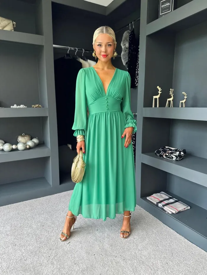 Women Midi Canella Lane Cliona Banded Midi Dress Emerald