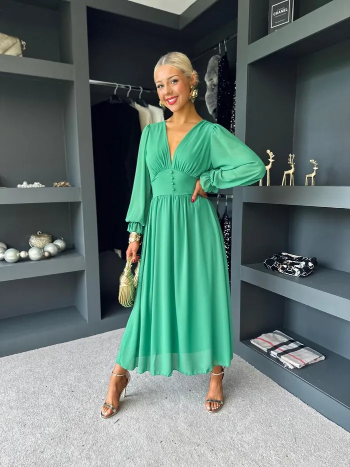 Women Midi Canella Lane Cliona Banded Midi Dress Emerald