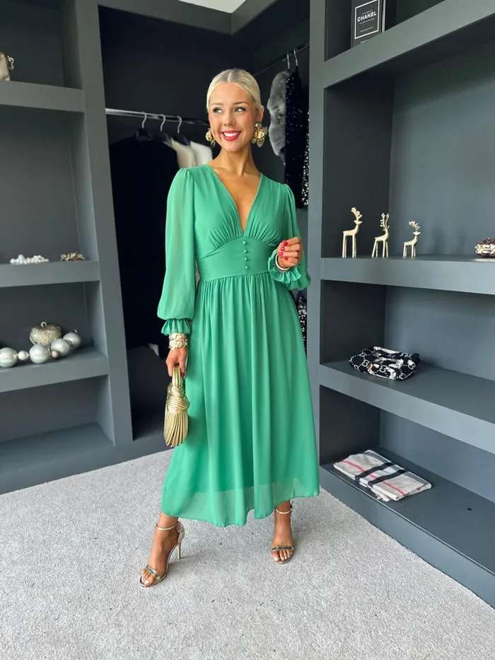 Women Midi Canella Lane Cliona Banded Midi Dress Emerald