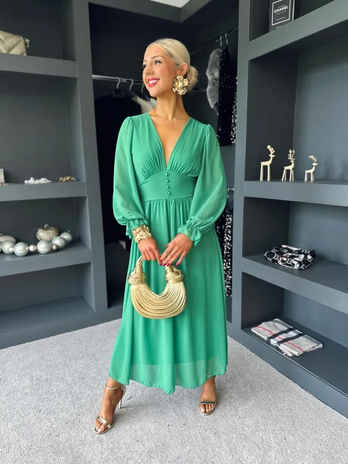 Women Midi Canella Lane Cliona Banded Midi Dress Emerald