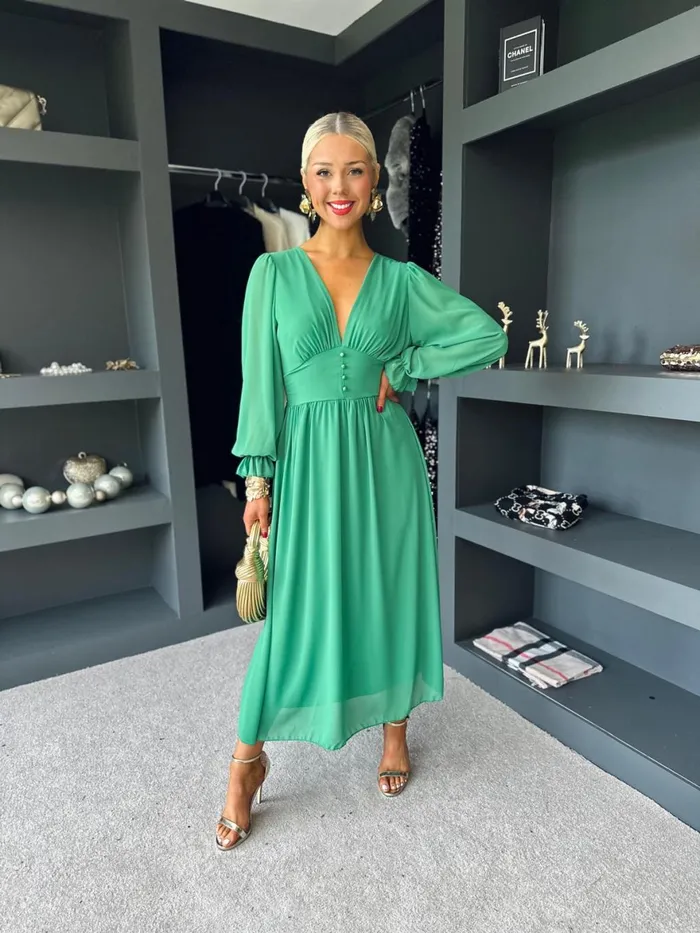 Women Midi Canella Lane Cliona Banded Midi Dress Emerald